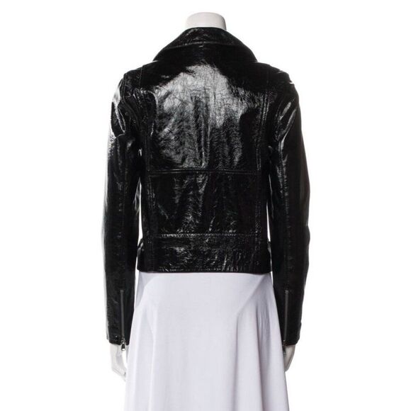 Frame Authentic Solid Black Shine Genuine Lamb Leather Biker Moto Jacket Small - Picture 3 of 8